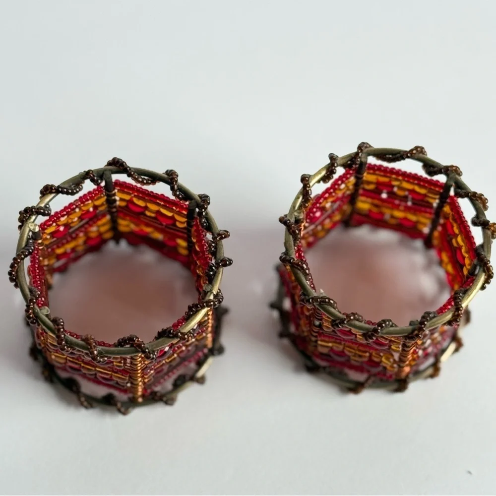 Red Moroccan Beaded Napkin Rings | Candle Holders